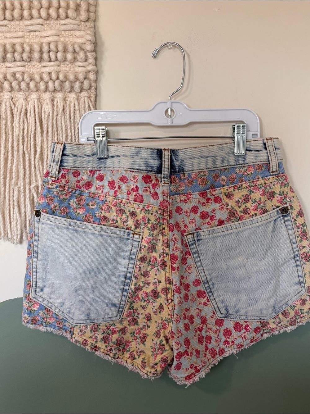 FARM Rio Floral Patchwork Jean Shorts in Blue & Yellow - Picture 4 of 4